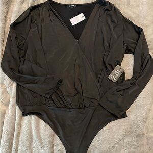 Express Black Faux Wrap Bodysuit